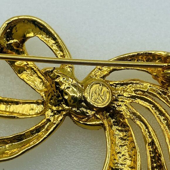 Swarovski Gold Tone Bow Brooch Pin Clear Crystal Rhinestones 2" - Picture 3 of 9